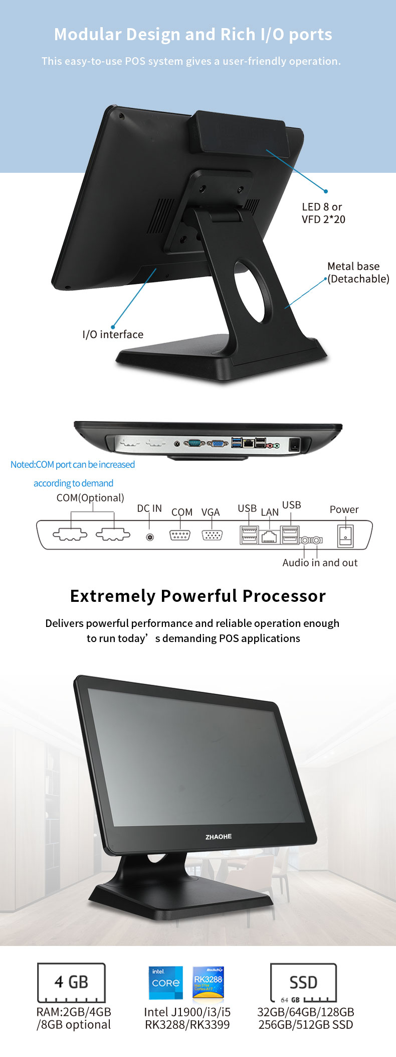 Touch screen pos system all in one